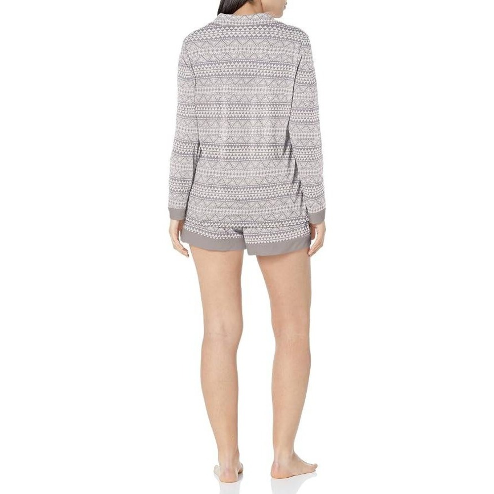 Cosabella Grey Geometric Tribal Print Pajama Set Long Sleeve Top Shorts PJ S - Picture 3 of 16